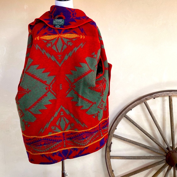 RALPH LAUREN COUNTRY Vtg 80s Colorful Wool Indian Blanket Coat Womans M USA RARE - Picture 12 of 16